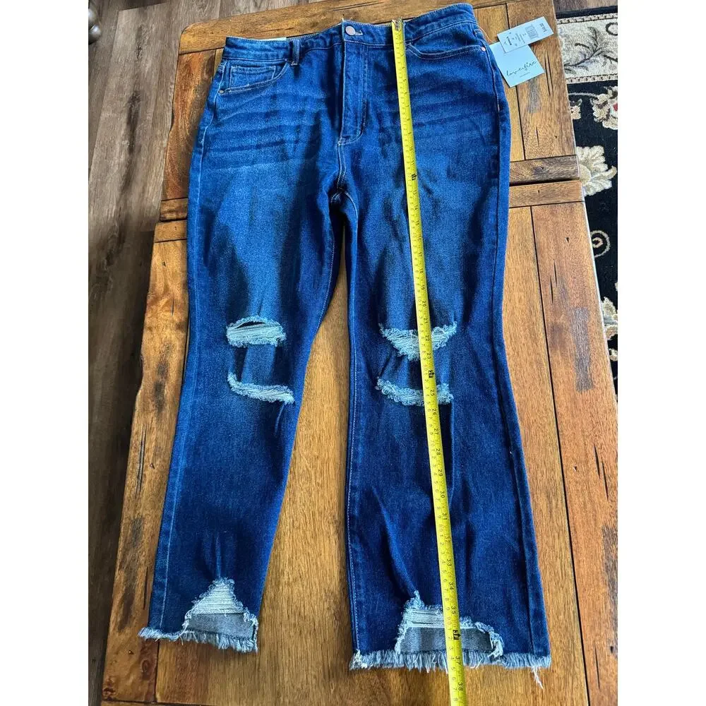 NWT Love Fire Crop Kick Flare Jeans Size 15 Dark Wash Distressed - Picture 7 of 10